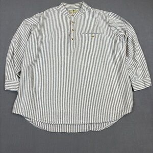 Lee Valley Ireland Blue Stripe Cotton Grandad Shirt size 3X 48” Coastal Cottage